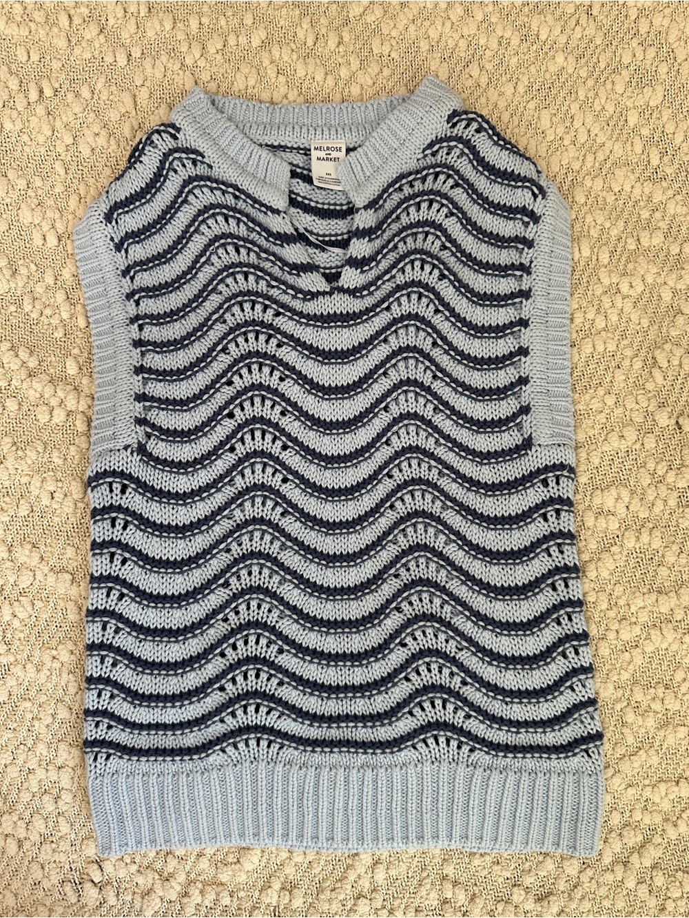 Melrose and Market Blue Wave Stripe Knit Split Neck Sweater Vest Womens XXS